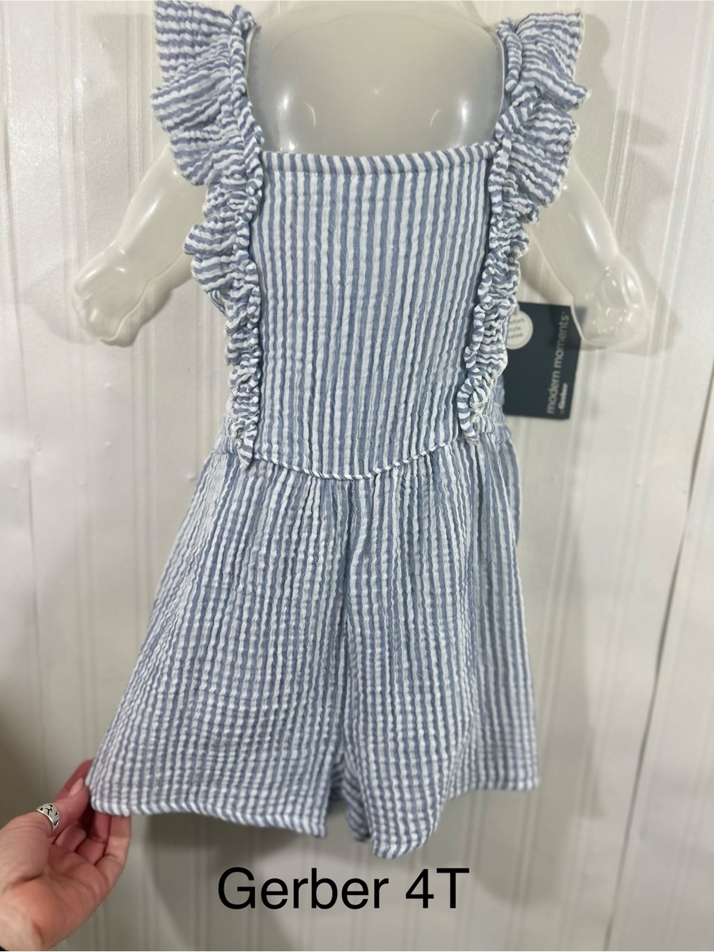 Gerber Light Blue & White Striped Seersucker Romper with Ruffle Straps